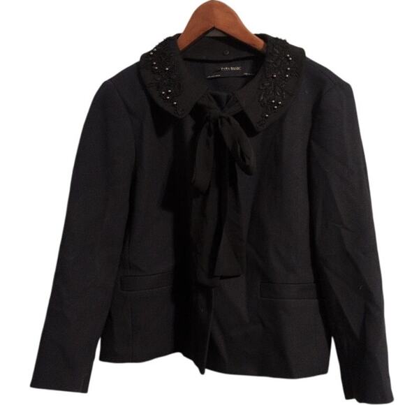 ZARA Navy Blue Blazer with Detachable Black Beaded Collar – Size Medium - Picture 1 of 3